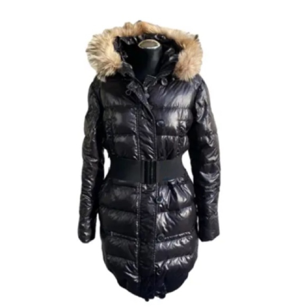 Moncler Black Puffer Jacket with Tan Fur Trim